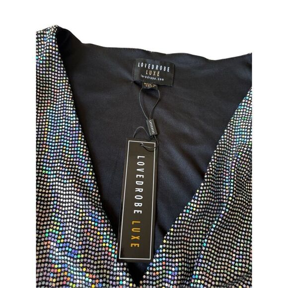 NEW Lovedrobe Luxe Mirror Disc Wrap MIDI Dress Multi Sequin size 22 Silver - Picture 6 of 11